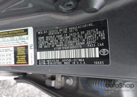 2015 Toyota Camry Le/Xle/Se/Xse from USA, damaged, VIN 4T1BF1FK9FU093779
